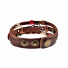 Unisex Houtkleurige Bruin Leer Armband met Dubbele Hart Bronskleurige