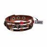Unisex Houtkleurige Bruin Leer Armband met Dubbele Hart Bronskleurige