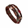 Unisex Houtkleurige Bruin Leer Armband met Dubbele Hart Bronskleurige