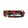 Unisex Houtkleurige Bruin Leer Armband met Dubbele Hart Zilverkleurige