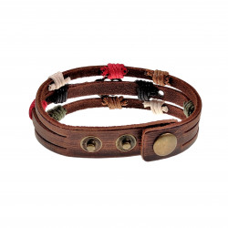 Unisex Houtkleurige Bruin Leer Armband met Dubbele Hart Zilverkleurige