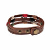 Unisex Houtkleurige Bruin Leer Armband met Dubbele Hart Zilverkleurige