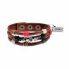 Unisex Houtkleurige Bruin Leer Armband met Dubbele Hart Zilverkleurige