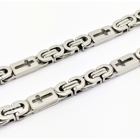 Zilver Stalen Heren KoningsArmband Platte - Schakels - Kruis