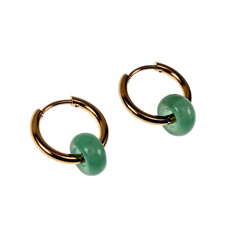∅16mm Oorringen Donut Dames Natuurlijke Aventurijnsteen Verguld RVS ∅16mm Oorringen Donut Dames Natuurlijke Aventurijnsteen Verguld RVS
