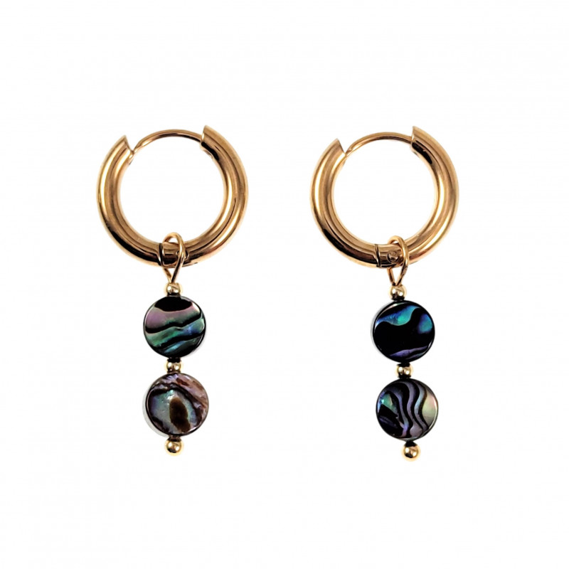 ∅15mm Oorringen Dames - Natuurlijke Multicolor Abalone Schelp - Verguld RVS - Oorbellen met Twee Abalone Schelp
