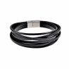Armband Unisex - Zwart Echt Leer - RVS Sluiting - 6 Snoeren Leder Armband