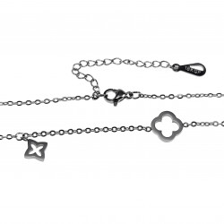 Ketting Dames - Roestvrij Staal Wit Gold Plated - Geluk - Klavertje Vier Halsketting - Verstelbaar Klaverblad Ketting