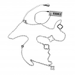 Ketting Dames - Roestvrij Staal Wit Gold Plated - Geluk - Klavertje Vier Halsketting - Verstelbaar Klaverblad Ketting