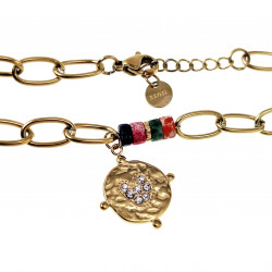 Dames Verstelbaar Armband met Hanger 14k Verguld RVS Natuursteen