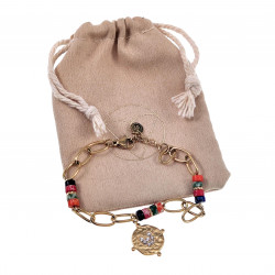 Dames Verstelbaar Armband met Hanger 14k Verguld RVS Natuursteen