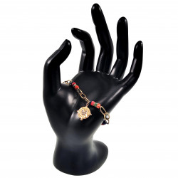 Armband Dames - 14k Verguld Roestvrij Staal - Multicolor Natuursteen  - Verstelbaar - Schakelsarmband met Hanger