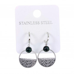 Lange Oorbellen met Ronde Hanger - Groene Natuursteen RVS - Dames