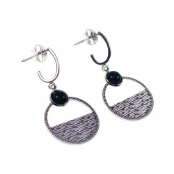 Lange Oorbellen met Ronde Hanger - Groene Natuursteen RVS - Dames