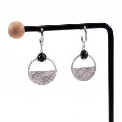 Lange Oorbellen met Ronde Hanger - Groene Natuursteen RVS - Dames