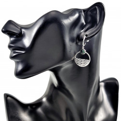 Lange Oorbellen met Ronde Hanger - Groene Natuursteen RVS - Dames
