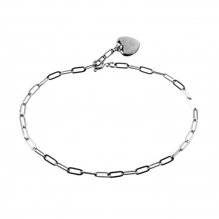 Dames Verstelbaar Paperclip Schakelsarmband met Hart - RVS Armband