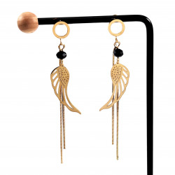 Lange Oorbellen met Ketting en Veer Hanger Oorhangers - Verguld RVS