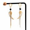 Lange Oorbellen met Ketting en Veer Hanger Oorhangers - Verguld RVS