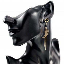 Lange Oorbellen met Ketting en Veer Hanger Oorhangers - Verguld RVS