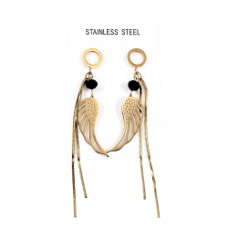 Lange Oorbellen met Ketting en Veer Hanger Oorhangers - Verguld RVS