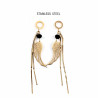 Lange Oorbellen met Ketting en Veer Hanger Oorhangers - Verguld RVS