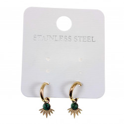 Oorbellen Dames Groene Steen Verguld RVS Oorringen met Waaier Hanger