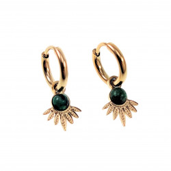 Oorbellen Dames Groene Steen Verguld RVS Oorringen met Waaier Hanger