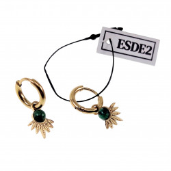Oorbellen Dames Groene Steen Verguld RVS Oorringen met Waaier Hanger