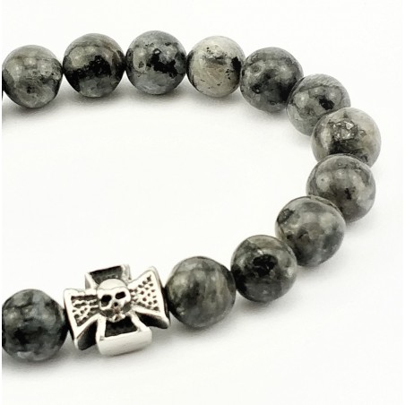 Natuursteen Larvikiet Kralen Armband met Kruis