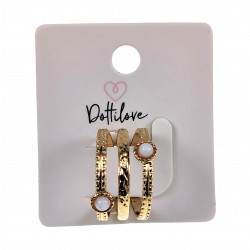 Verstelbaar Ring Dames - Drielaagse Design - RVS Gold Plated - Een Maat - Brede Ring met Witte Szeen - Dottilove