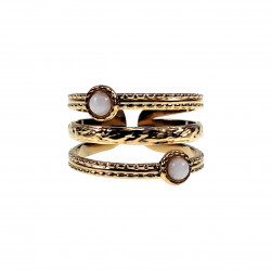 Verstelbaar Ring Dames - Drielaagse Design - RVS Gold Plated - Een Maat - Brede Ring met Witte Szeen - Dottilove