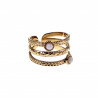 Verstelbaar Ring Dames - Drielaagse Design - RVS Gold Plated - Een Maat - Brede Ring met Witte Szeen - Dottilove