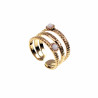 Verstelbaar Ring Dames - Drielaagse Design - RVS Gold Plated - Een Maat - Brede Ring met Witte Szeen - Dottilove