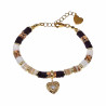 Verstelbaar Polymeerklei Armband - Hart Hanger Bruin Wit Verguld RVS