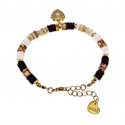 Verstelbaar Polymeerklei Armband - Hart Hanger Bruin Wit Verguld RVS