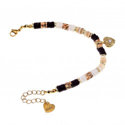 Verstelbaar Polymeerklei Armband - Hart Hanger Bruin Wit Verguld RVS