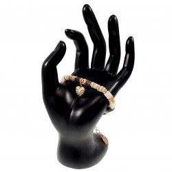 Verstelbaar Polymeerklei Armband - Hart Hanger Bruin Wit Verguld RVS