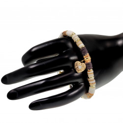 Verstelbaar Polymeerklei Armband - Hart Hanger Bruin Wit Verguld RVS