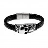 Armband Heren - Zwarte Leren - RVS - Gevlochten Armband met Schedel