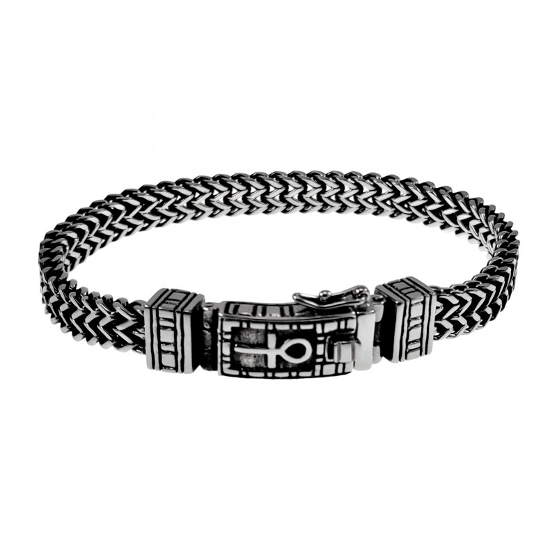 Armband Heren Gepolijst RVS Visgraat Schakelsarmband - Egyptisch Kruis Armband Heren Gepolijst RVS Visgraat Schakelsarmband - Egyptisch Kruis