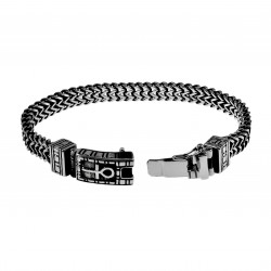 Armband Heren - Gepolijst RVS - Visgraat Schakelsarmband - Armband met Egyptisch Kruis