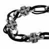 Armband Heren - Zwart Leren Armband met RVS Kruis-Schakels