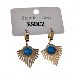 Lange Oorbellen Dames - Turkoois Steen - Oorhangers - Verguld Roestvrij Staal - Oorringen met Waaier Hanger