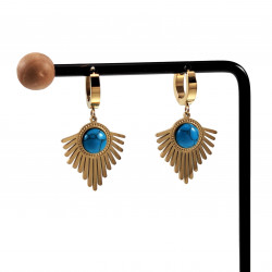 Lange Oorbellen Dames - Turkoois Steen - Oorhangers - Verguld Roestvrij Staal - Oorringen met Waaier Hanger