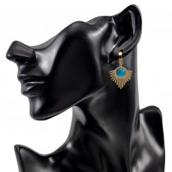 Lange Oorbellen Dames - Turkoois Steen - Oorhangers - Verguld Roestvrij Staal - Oorringen met Waaier Hanger