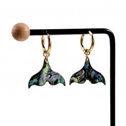 ∅16mm Oorbellen Dames - Bungelen Oorbellen - Abalone Schelp - Verguld RVS - Oorringen met Zeemeerminstaart Hanger