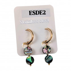 ∅16mm Oorringen Verguld RVS - Oorbellen met Multicolor Abalone Schelp
