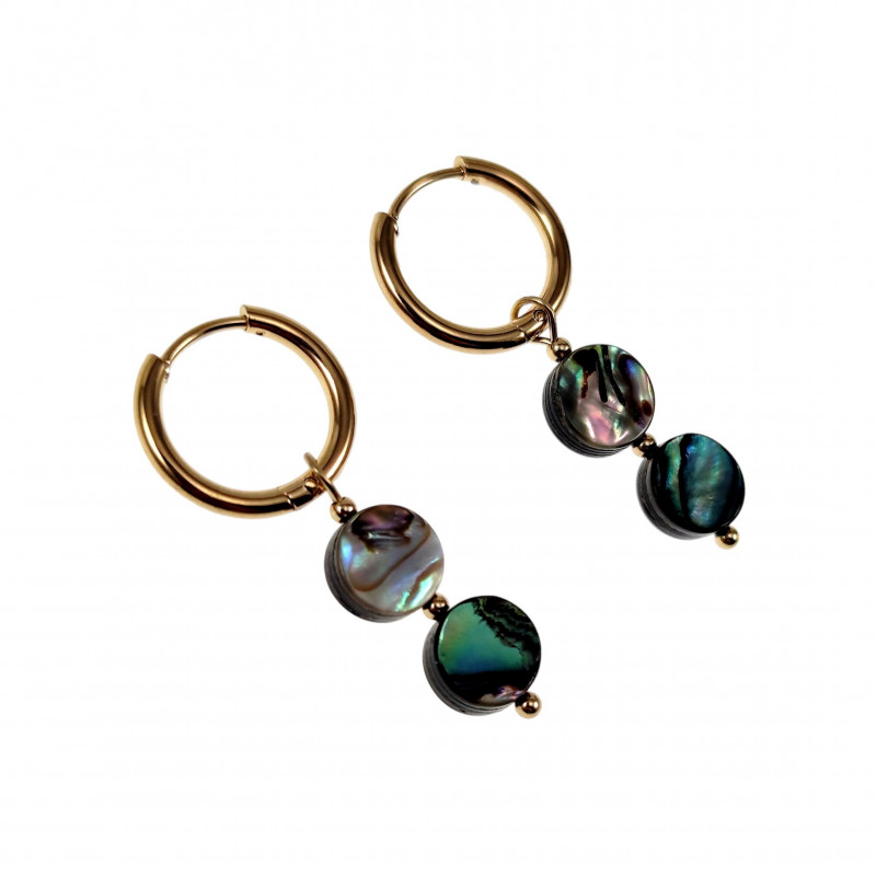 ∅16mm Oorringen Verguld RVS - Oorbellen met Multicolor Abalone Schelp