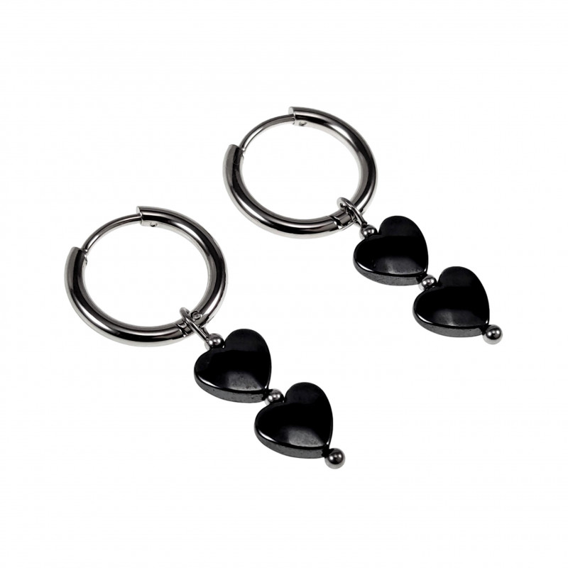 ∅16mm Oorbellen RVS Oorringen met Gefacetteerde Dubele Hart Hanger ∅16mm Oorbellen RVS Oorringen met Gefacetteerde Dubele Hart Hanger